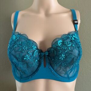 Turquoise Floral Lace Full Coverage Bra with Underwire Support Size 36D